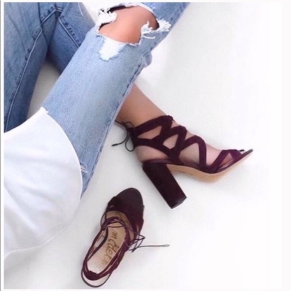 Sam Edelman Yardley Wine Suede Lace Up Heels - Picture 3 of 12